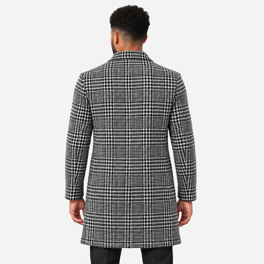 Men’s Checked Open-Front Mid-Length Tailored Coat-Fowsa