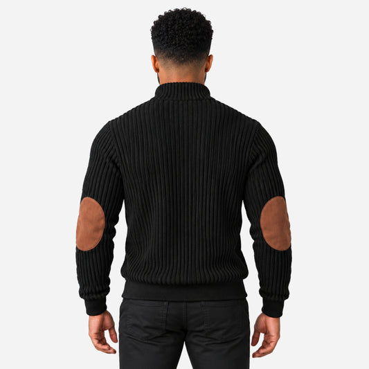 Men’s Contrast-Yoke Half-Zip Ribbed Collar Jumper-Fowsa