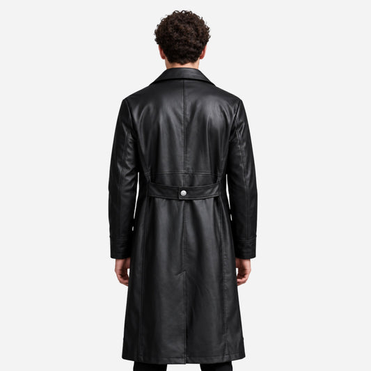 Men's Double-Breasted Belted Long Coat-Fowsa