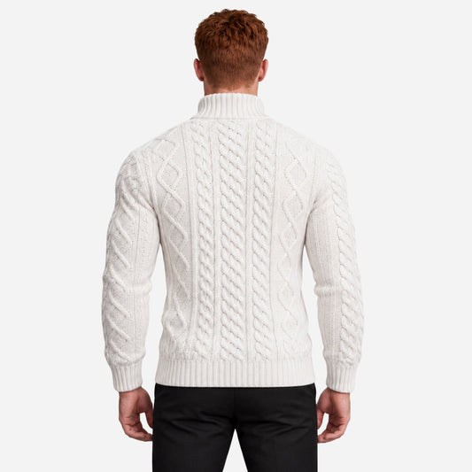 Men’s Half-Zip Cable Knit Collar Jumper-Fowsa
