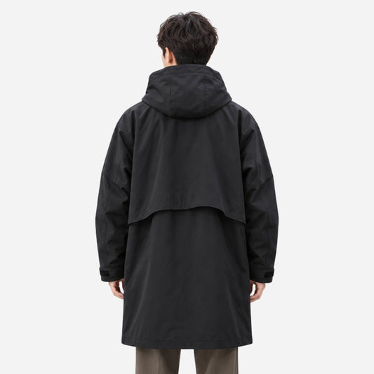 Men's Layered Hooded Mid-Length Windbreaker Coat-Fowsa