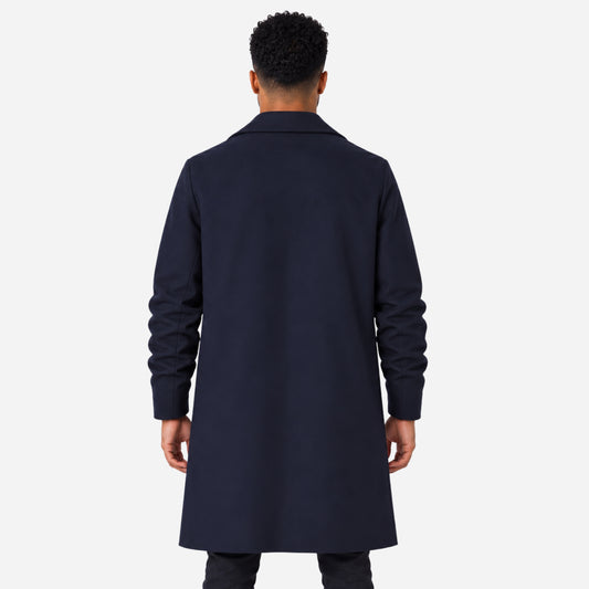 Men's Single-Breasted Wide-Lapel Long Coat-Fowsa