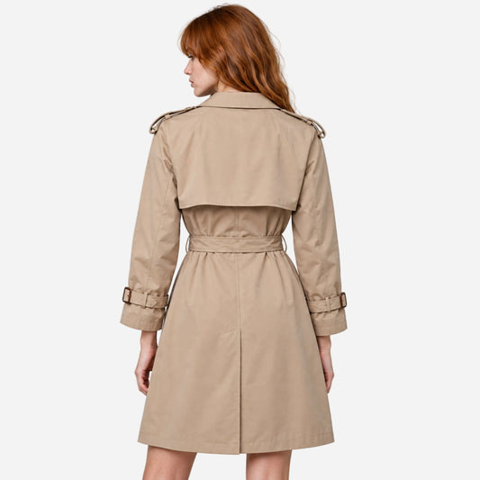 Women's Belted Button-Front Trench Coat-Fowsa
