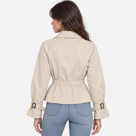 Women's Belted Double-Breasted Trench Coat-Fowsa