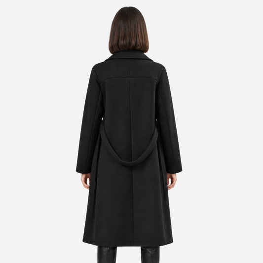 Women's Double-Breasted Belted Long Coat-Fowsa