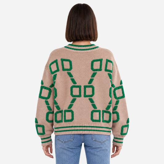 Women's Geometric V-Neck Cardigan Jumper-Fowsa