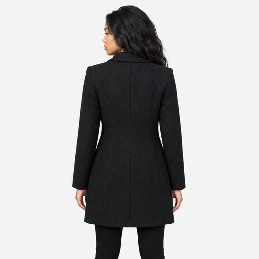 Women’s Tailored Button-Front Mid-Length Wool Coat-Fowsa