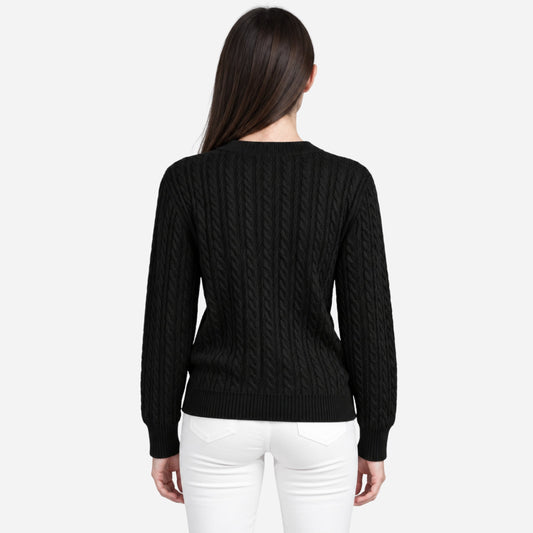 Women's Textured Crew-Neck Knitted Jumper-Fowsa