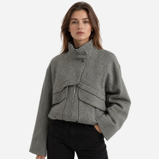 Houndstooth High-Collar Wool Coat-Fowsa