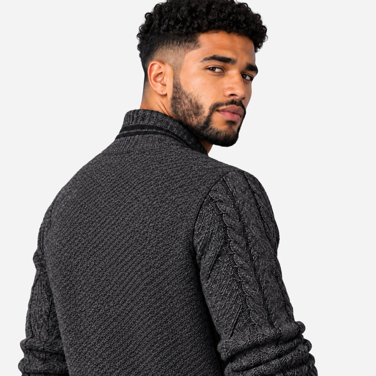 Men’s Cable Knit Shawl Collar Jumper