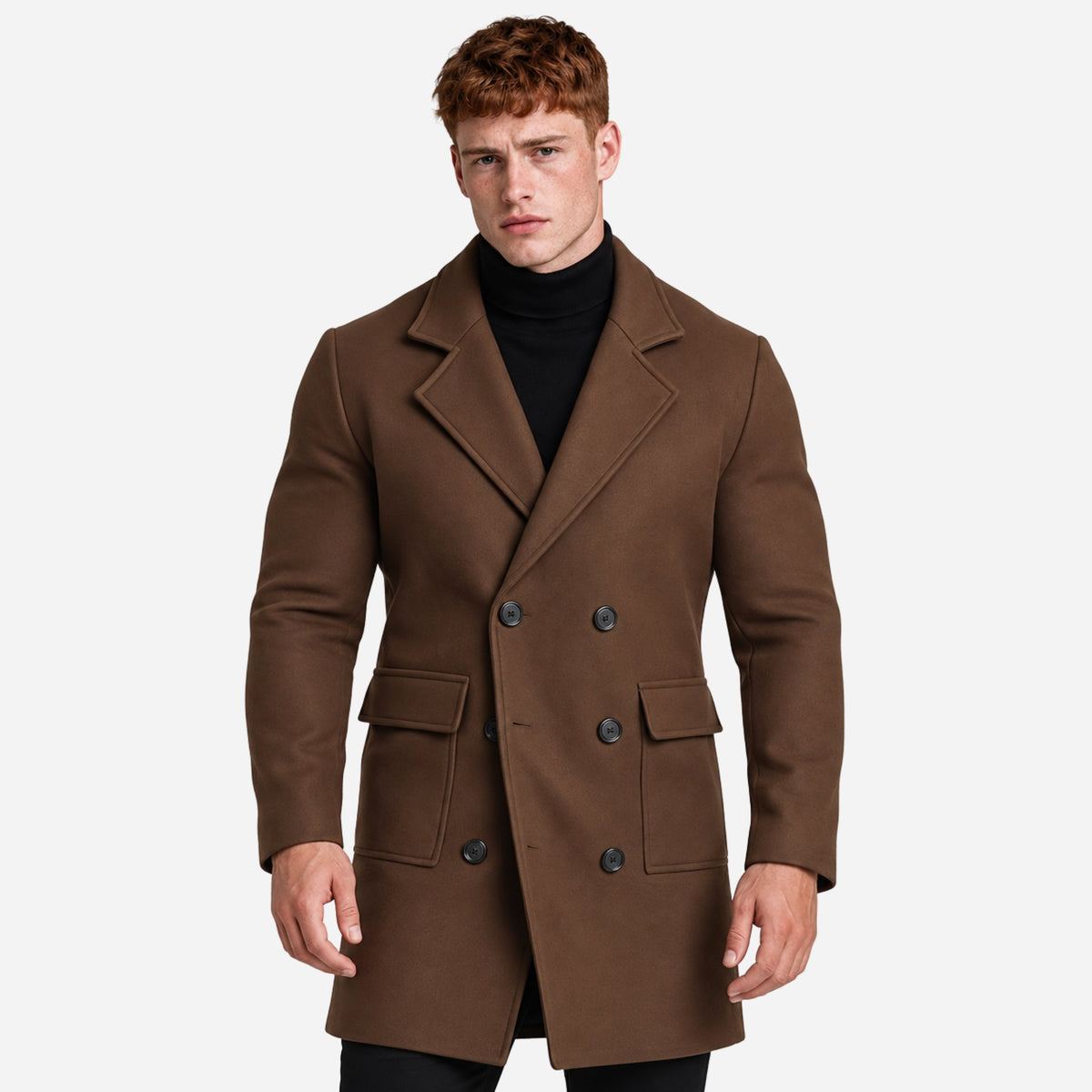 Men’s Double-Breasted Mid-Length Coat