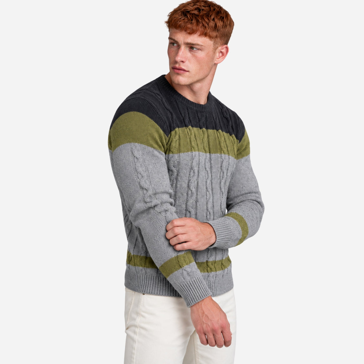 Men’s Colour Block Cable Knit Jumper