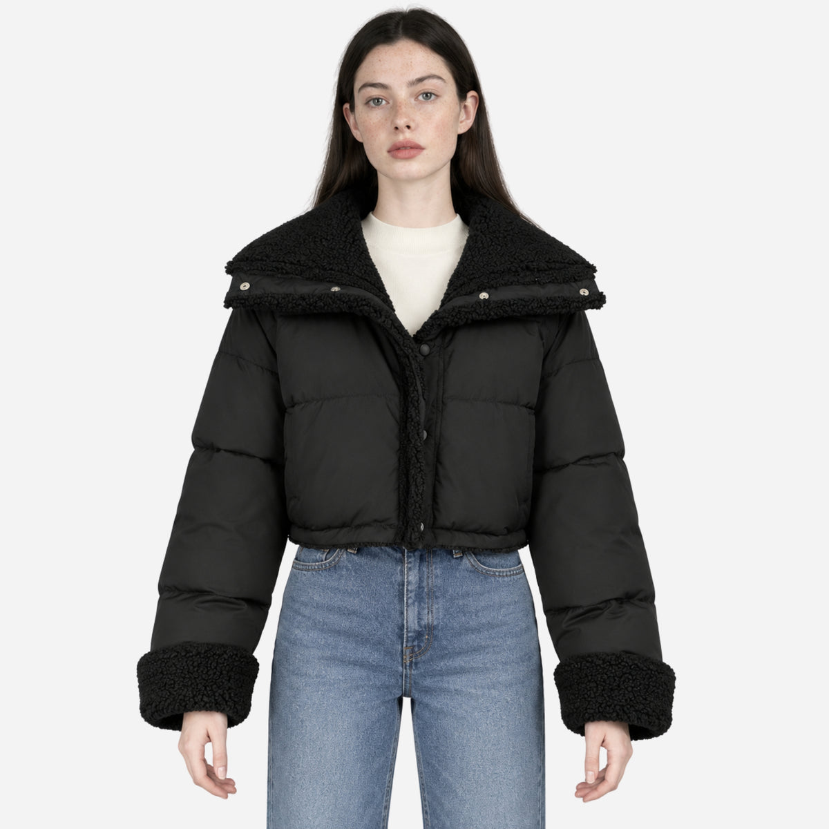 Women’s Reversible Plush-Panel Cropped Padded Jacket