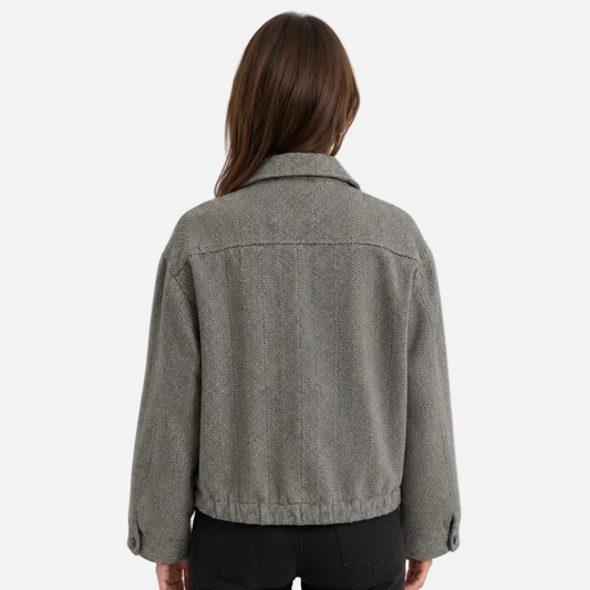 Houndstooth High-Collar Wool Coat-Fowsa