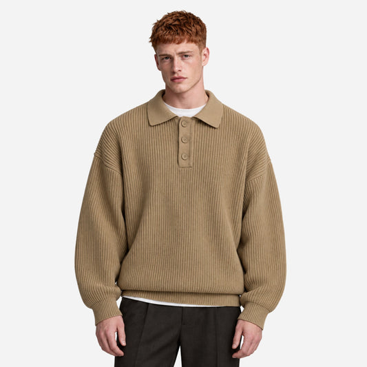 Men’s Textured Rib Knit Polo Jumper