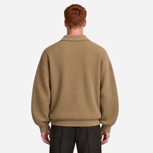 Men’s Textured Rib Knit Polo Jumper