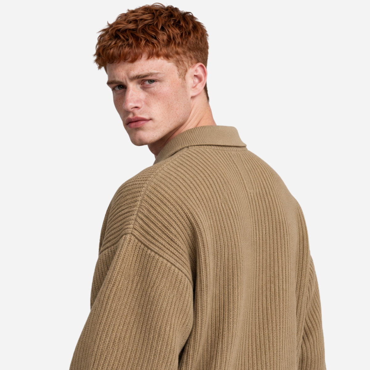 Men’s Textured Rib Knit Polo Jumper