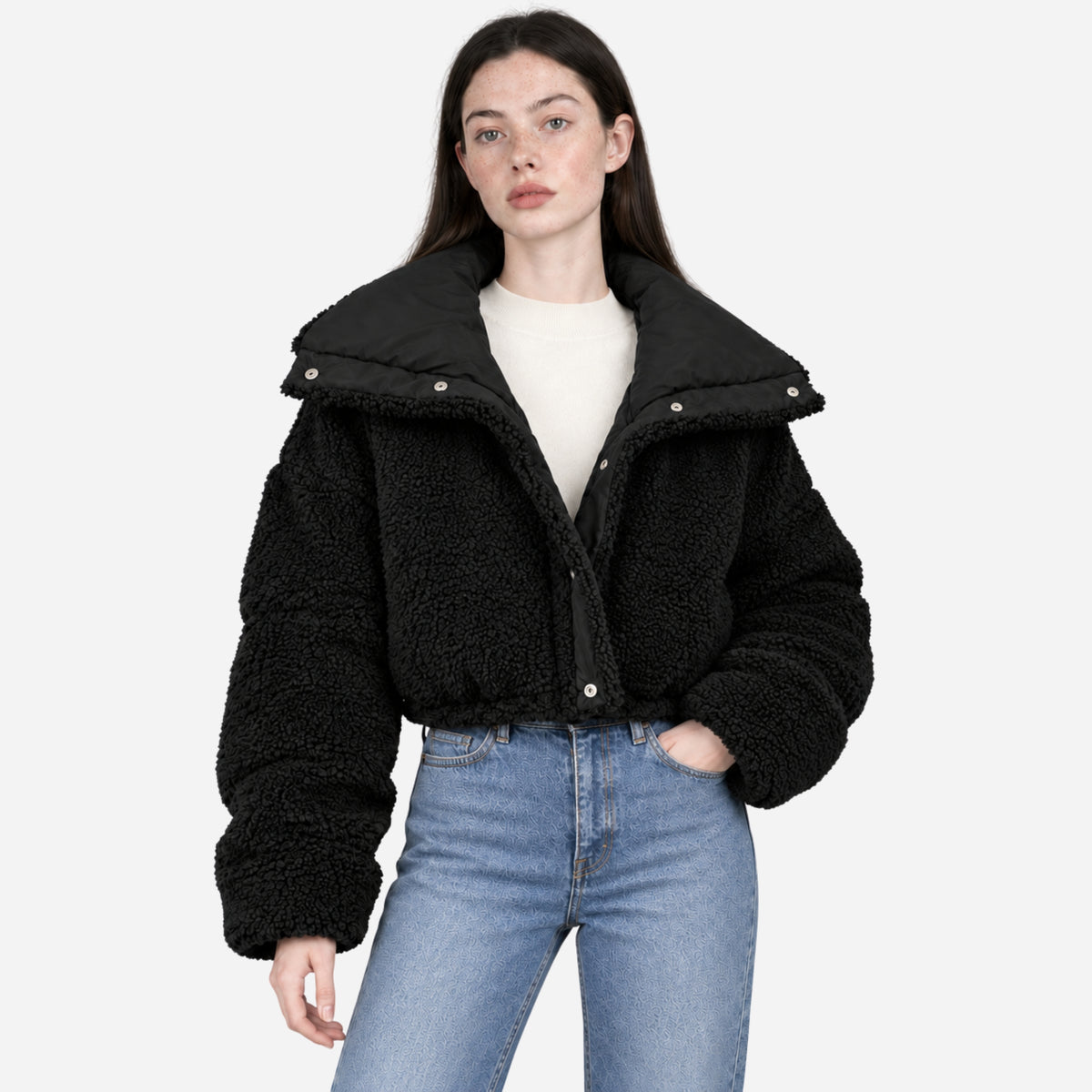 Women’s Reversible Plush-Panel Cropped Padded Jacket
