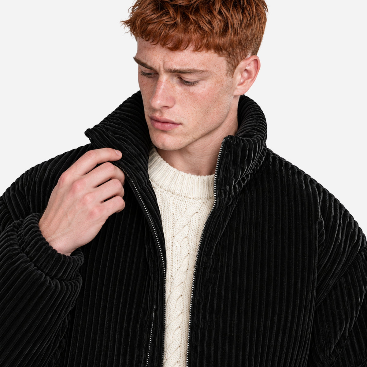 Men’s Ribbed Stand Collar Zip Jacket