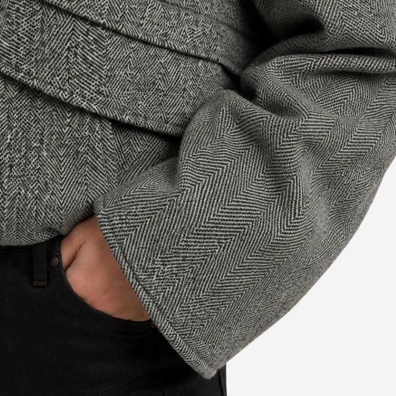 Houndstooth High-Collar Wool Coat-Fowsa