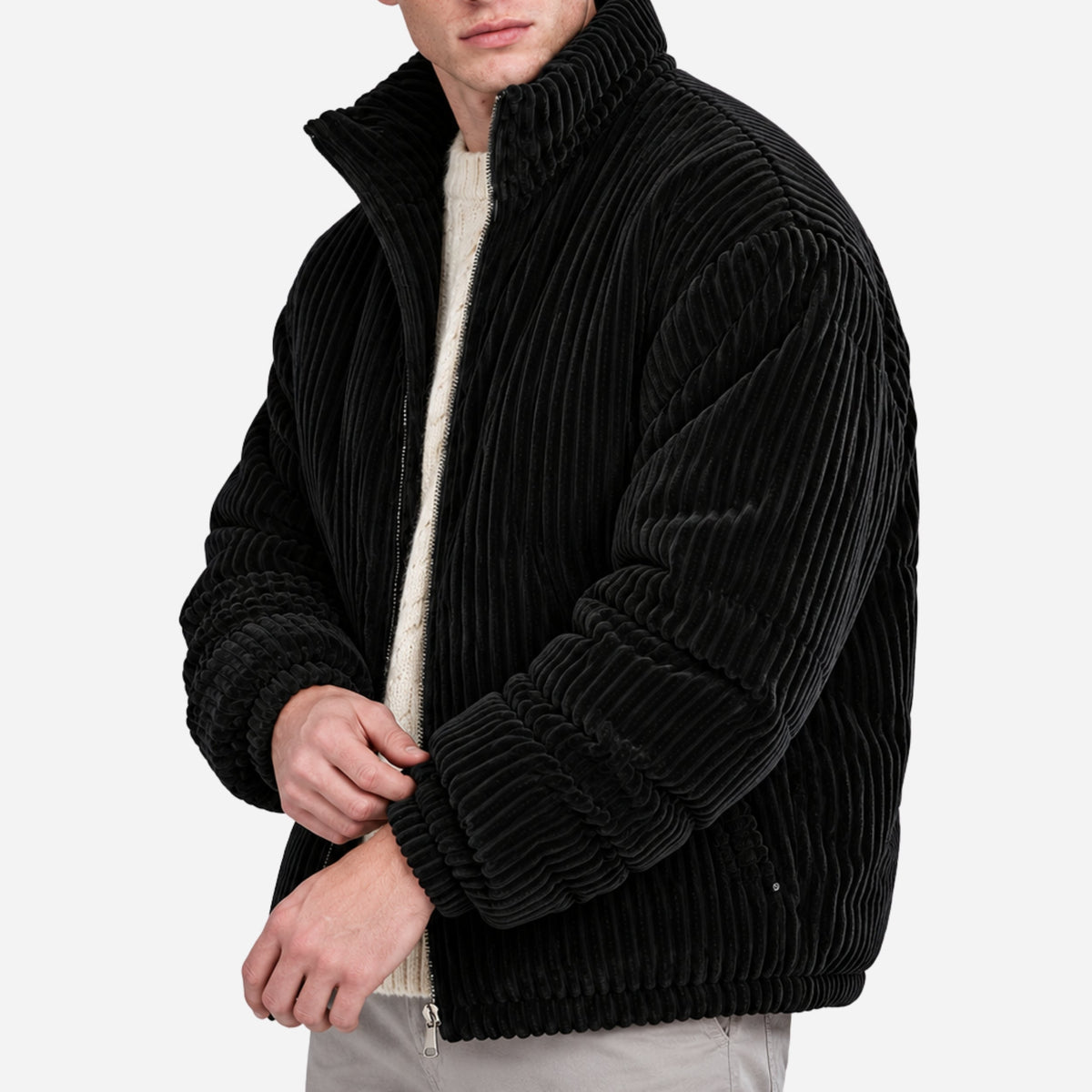 Men’s Ribbed Stand Collar Zip Jacket