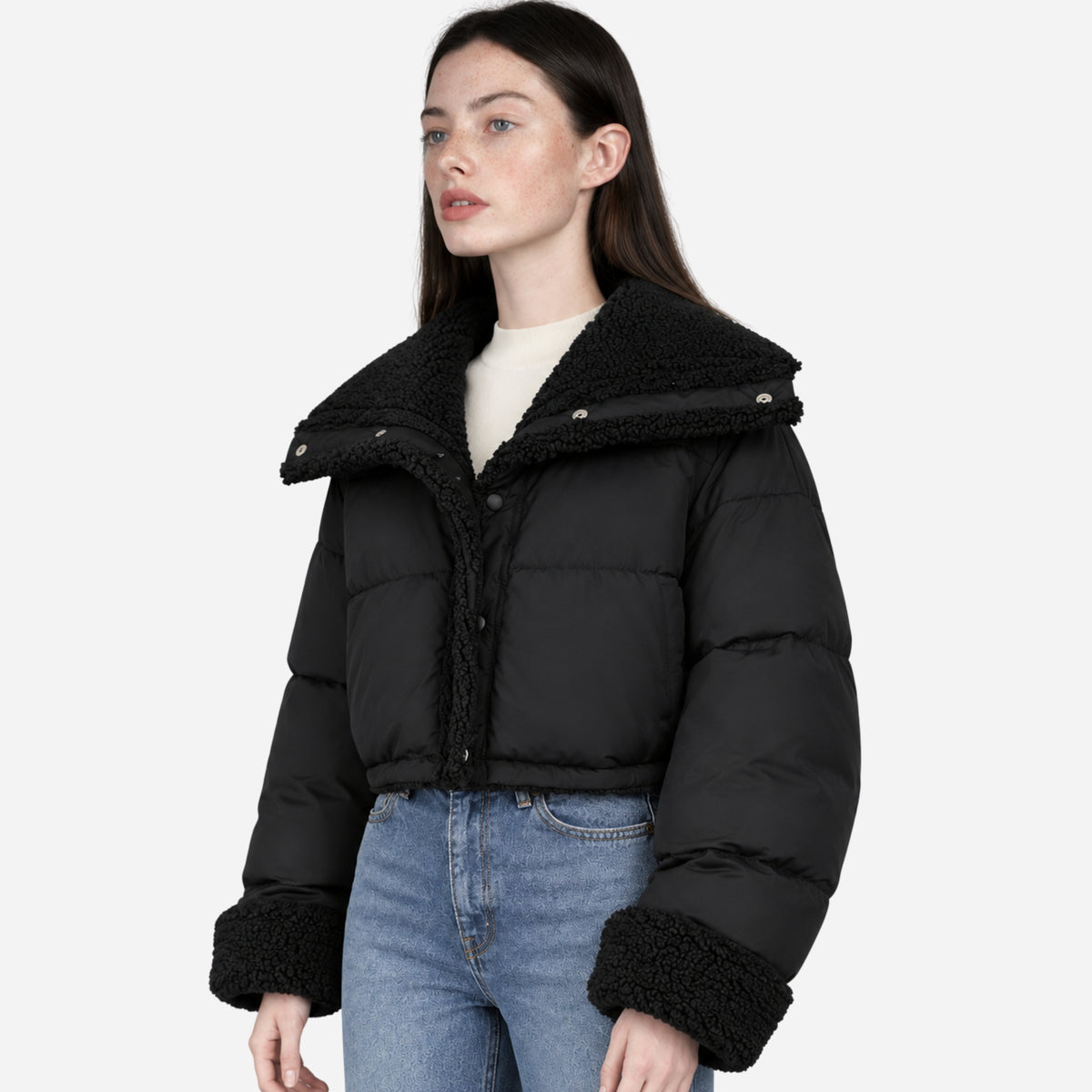 Women’s Reversible Plush-Panel Cropped Padded Jacket