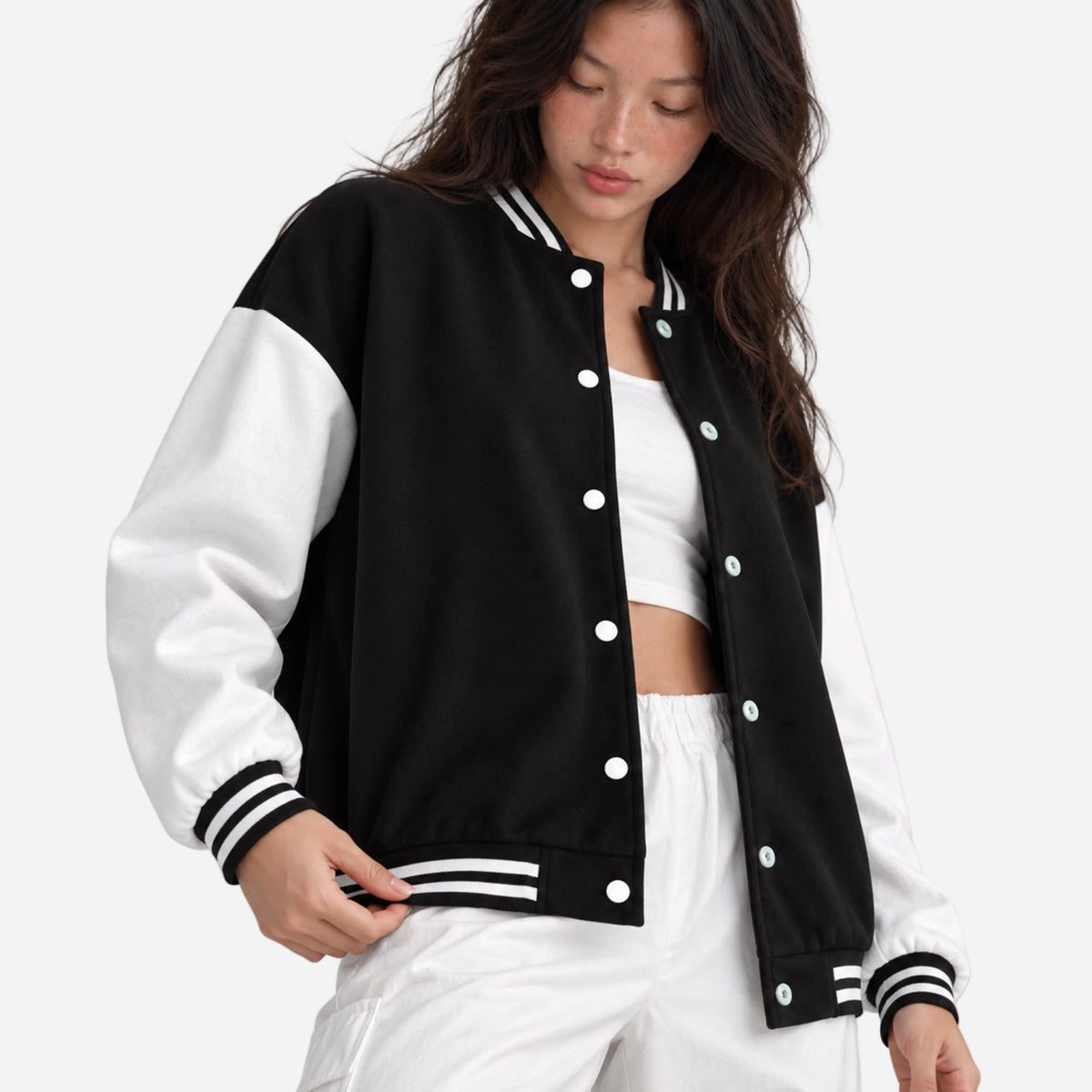 Women's Fleece-Lined Varsity Jacket-Fowsa