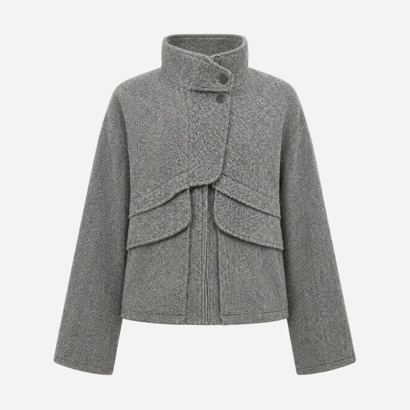 Houndstooth High-Collar Wool Coat-Fowsa