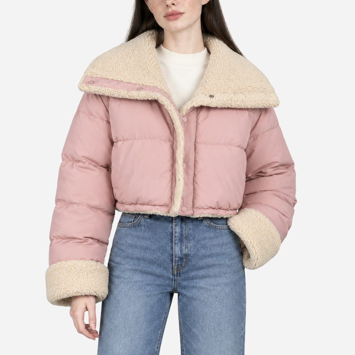 Women’s Reversible Plush-Panel Cropped Padded Jacket