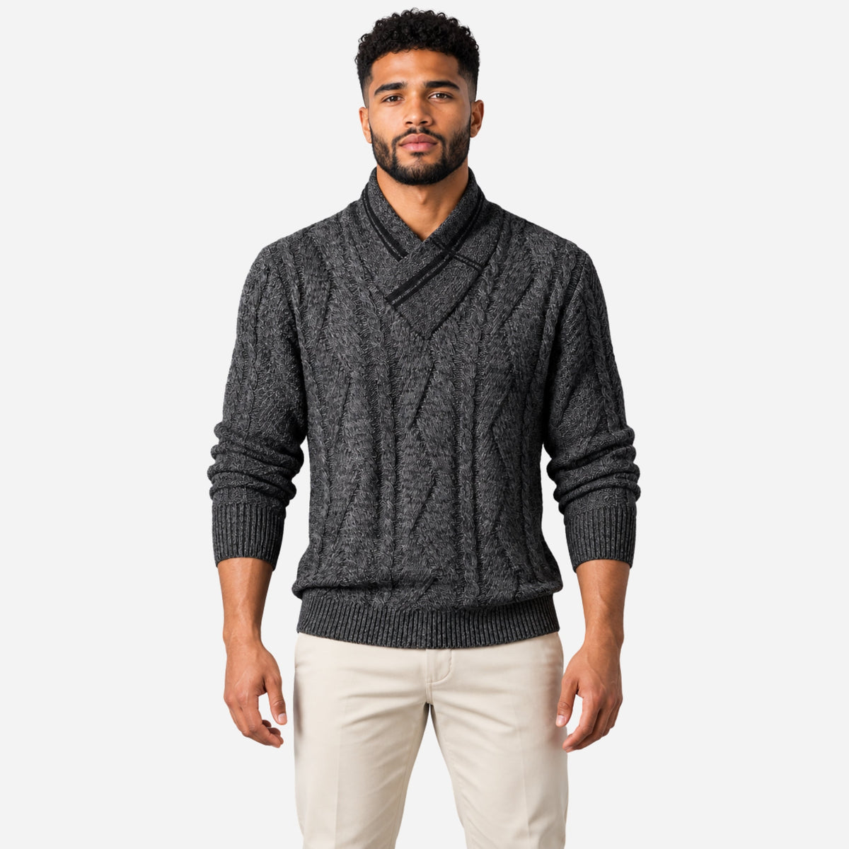Men’s Cable Knit Shawl Collar Jumper