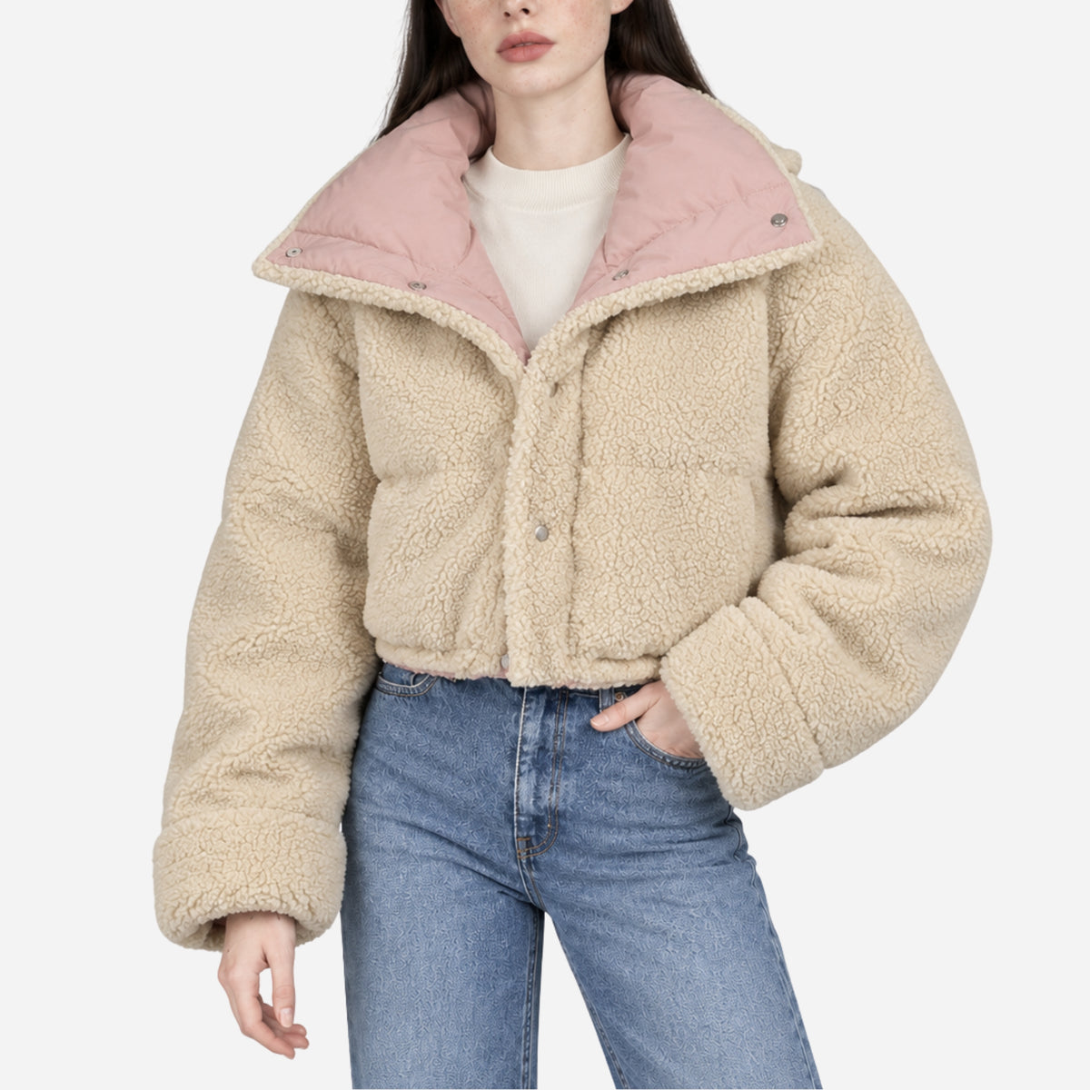 Women’s Reversible Plush-Panel Cropped Padded Jacket