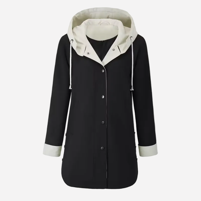 Color-Block Hooded Long Coat-Fowsa