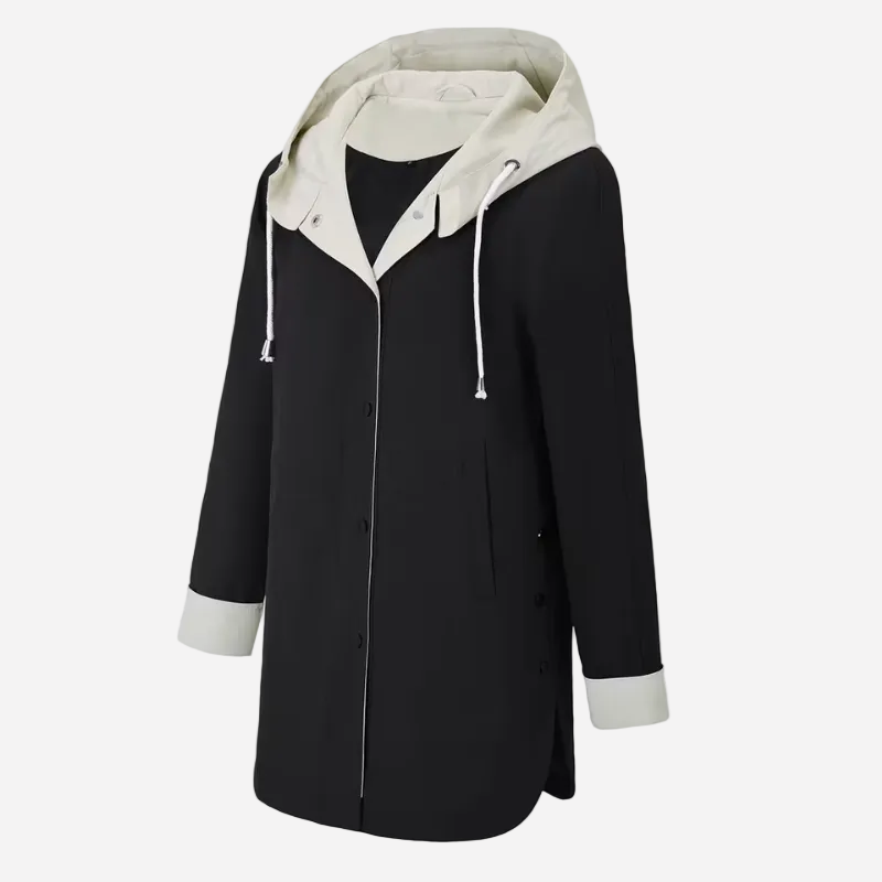 Color-Block Hooded Long Coat-Fowsa