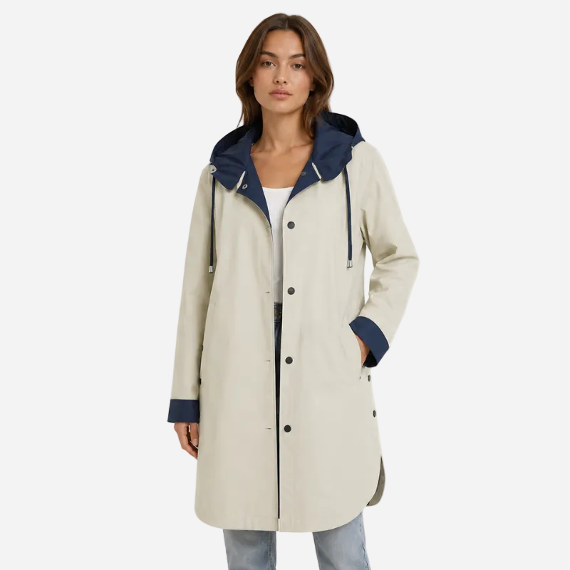 Color-Block Hooded Long Coat-Fowsa