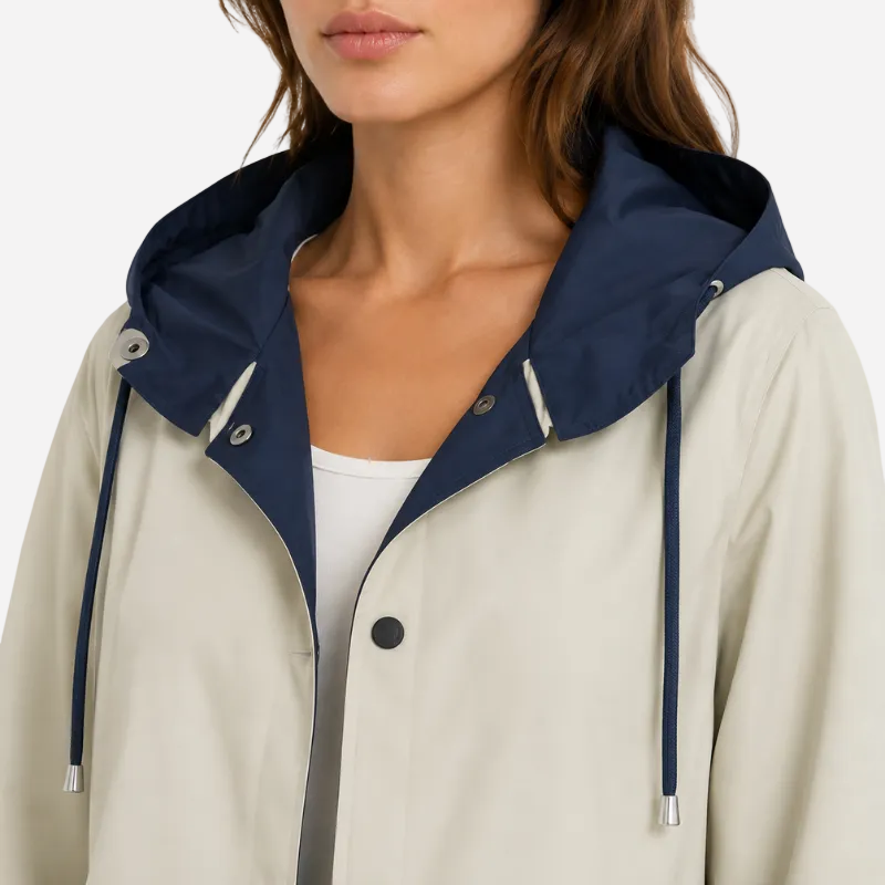Color-Block Hooded Long Coat-Fowsa