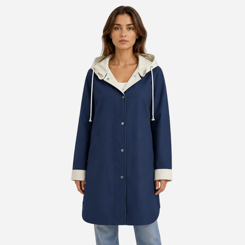 Color-Block Hooded Long Coat-Fowsa