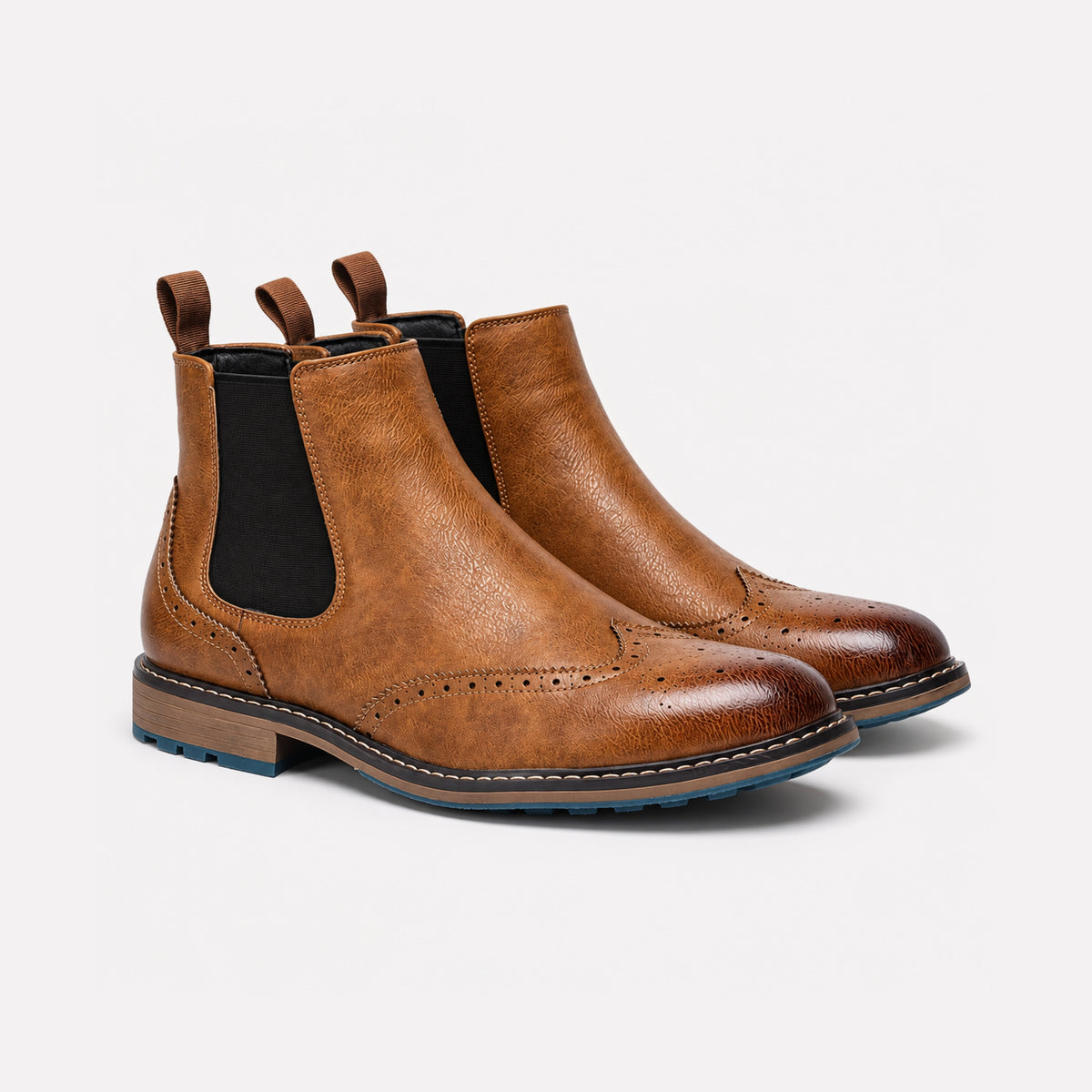 Men's Brogue Detail Chelsea Ankle Boots- Fowsa