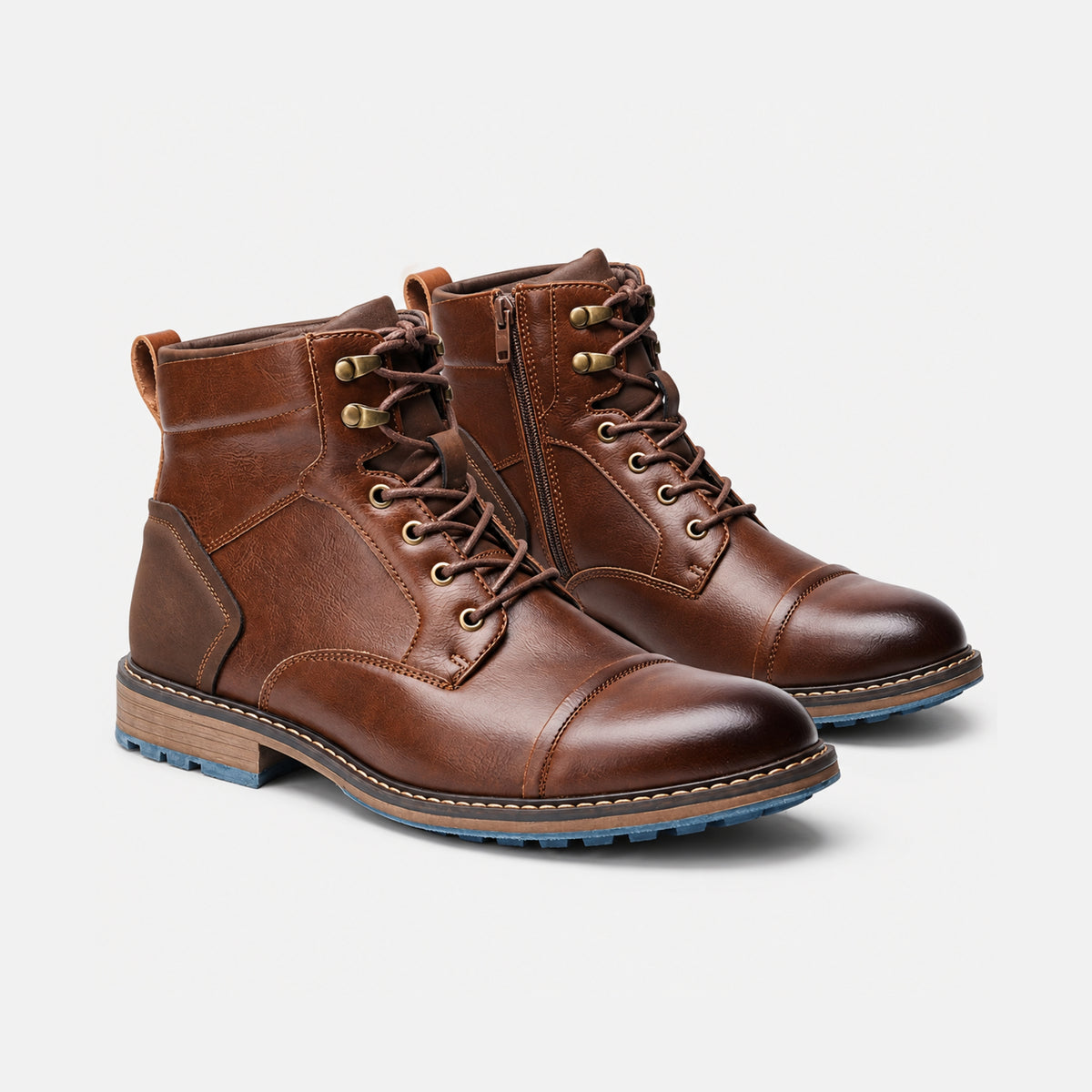 Men's Cap-Toe Lace-Up Ankle Boots- Fowsa