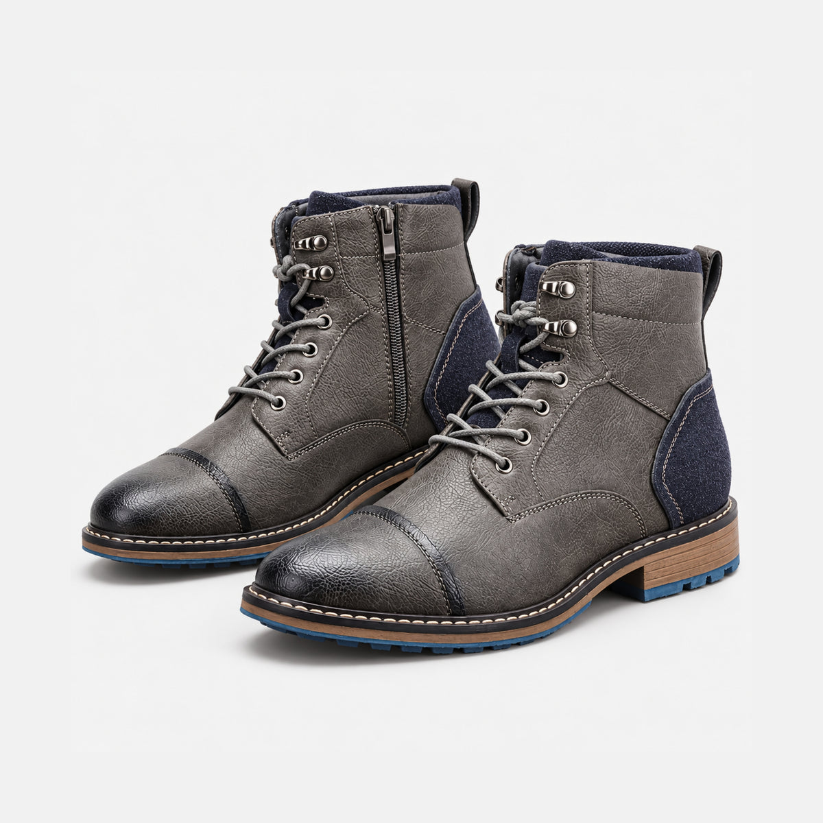 Men's Lace-Up Side-Zip Ankle Boots- Fowsa