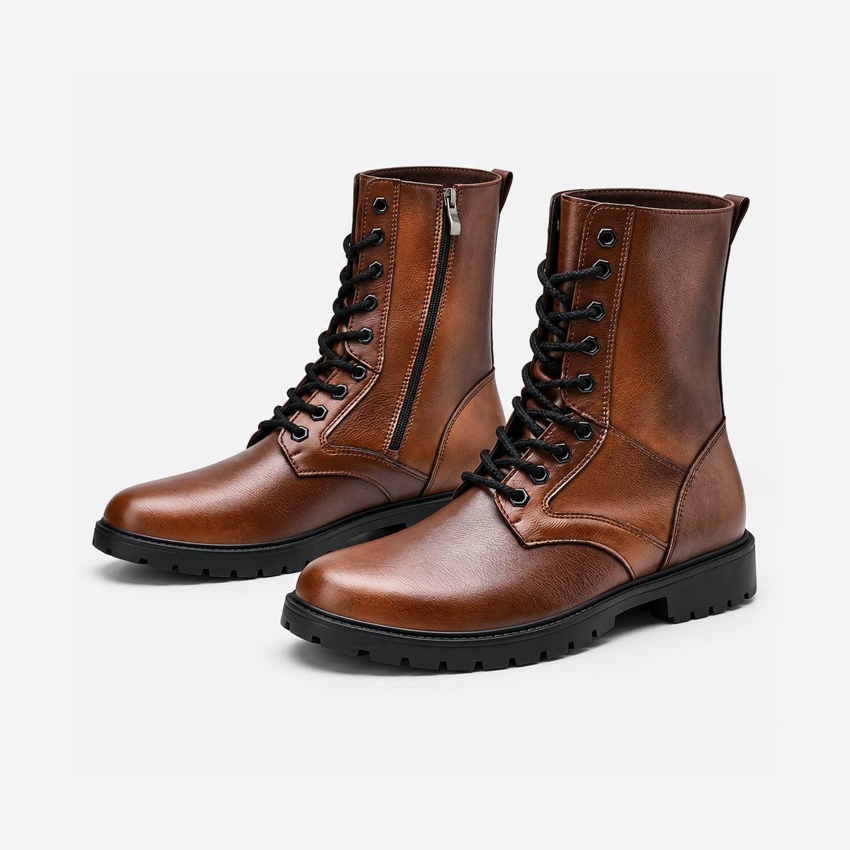 Men's Lace-Up Side-Zip Combat Boots - Fowsa