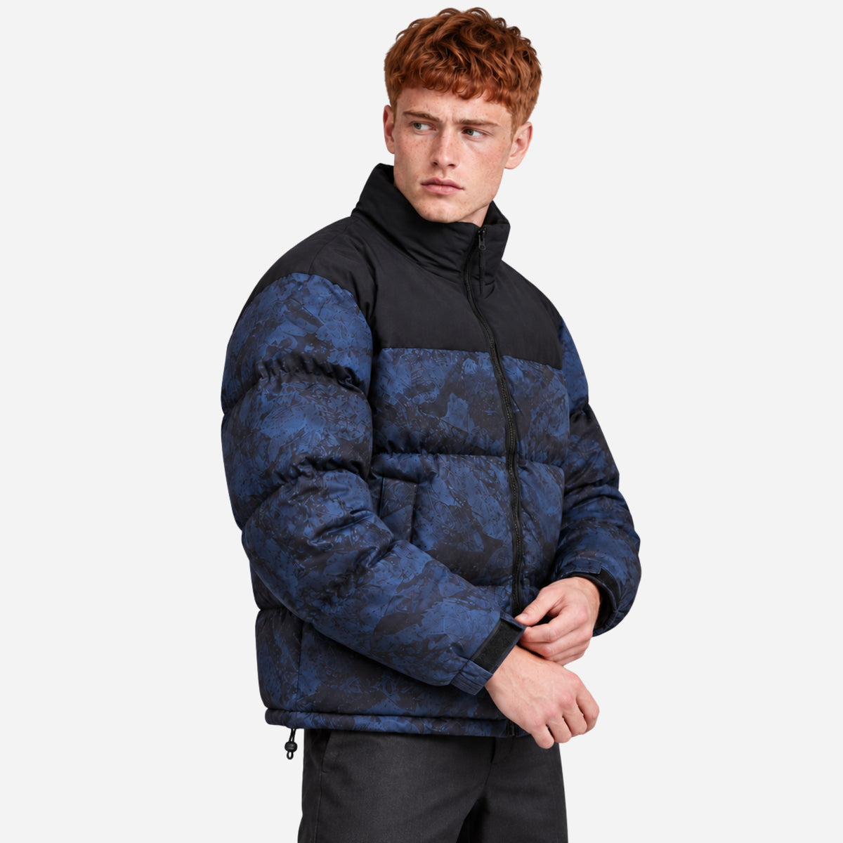 Men’s Abstract-Print High-Collar Puffer Jacket-Fowsa