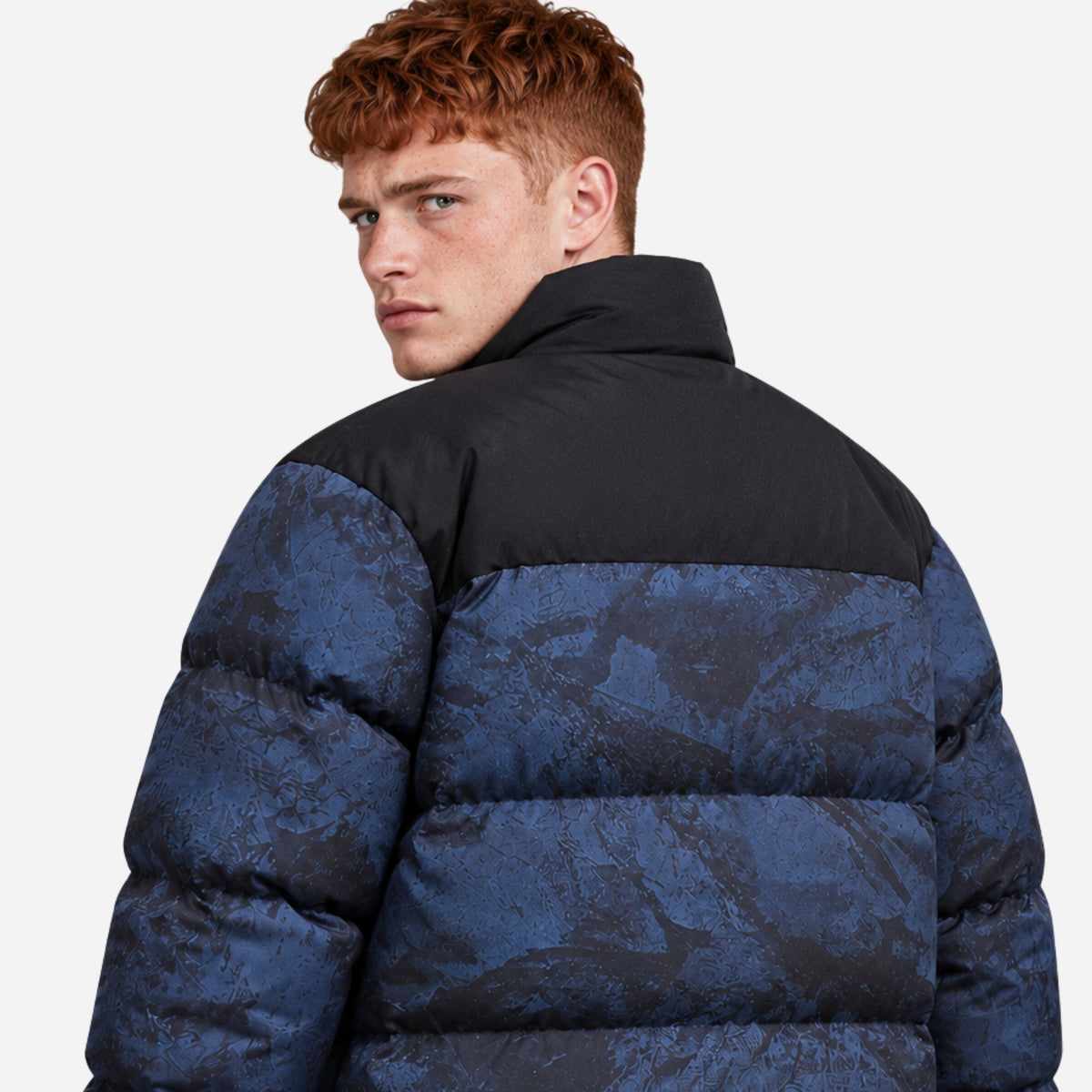 Men’s Abstract-Print High-Collar Puffer Jacket-Fowsa