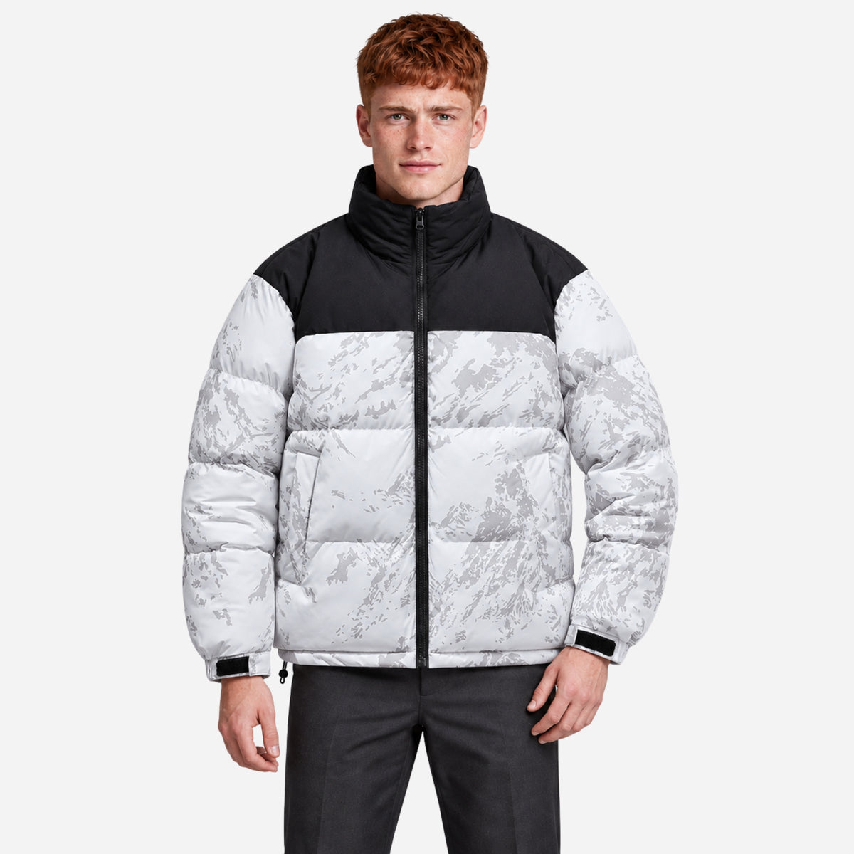 Men’s Abstract-Print High-Collar Puffer Jacket-Fowsa