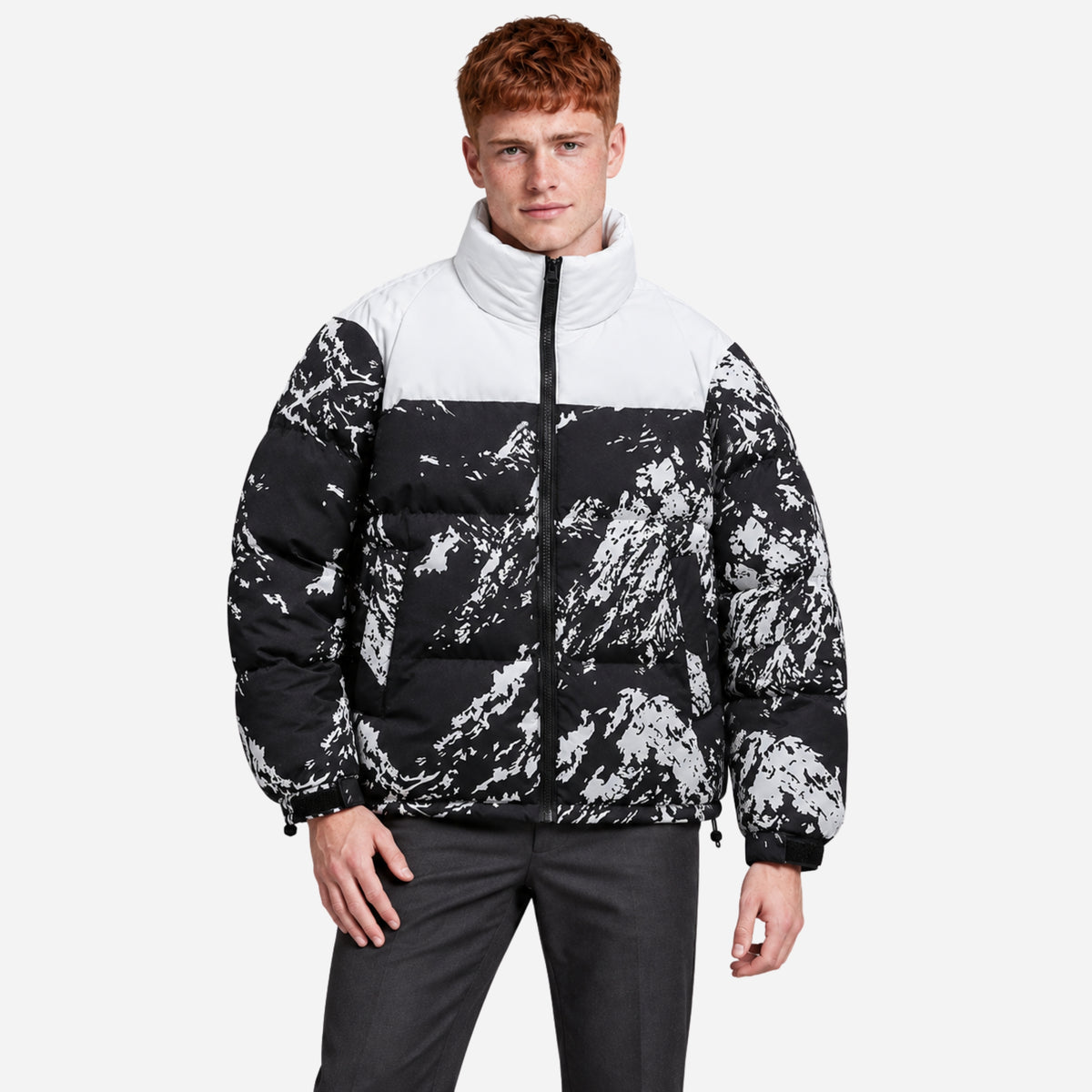 Men’s Abstract-Print High-Collar Puffer Jacket-Fowsa