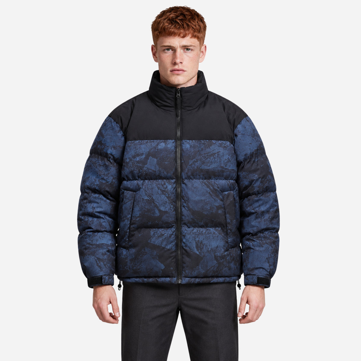 Men’s Abstract-Print High-Collar Puffer Jacket-Fowsa