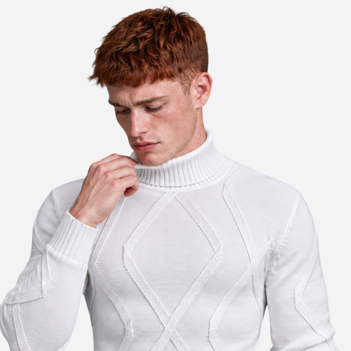 Men’s Abstract Raised-Knit Turtleneck Jumper-Fowsa