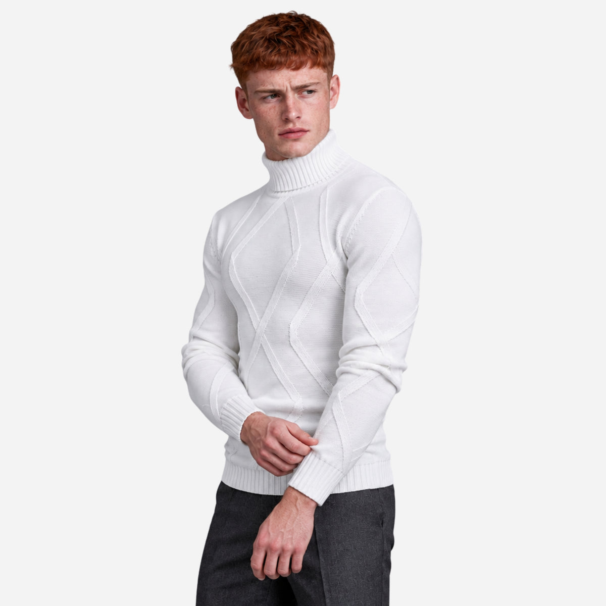 Men’s Abstract Raised-Knit Turtleneck Jumper-Fowsa