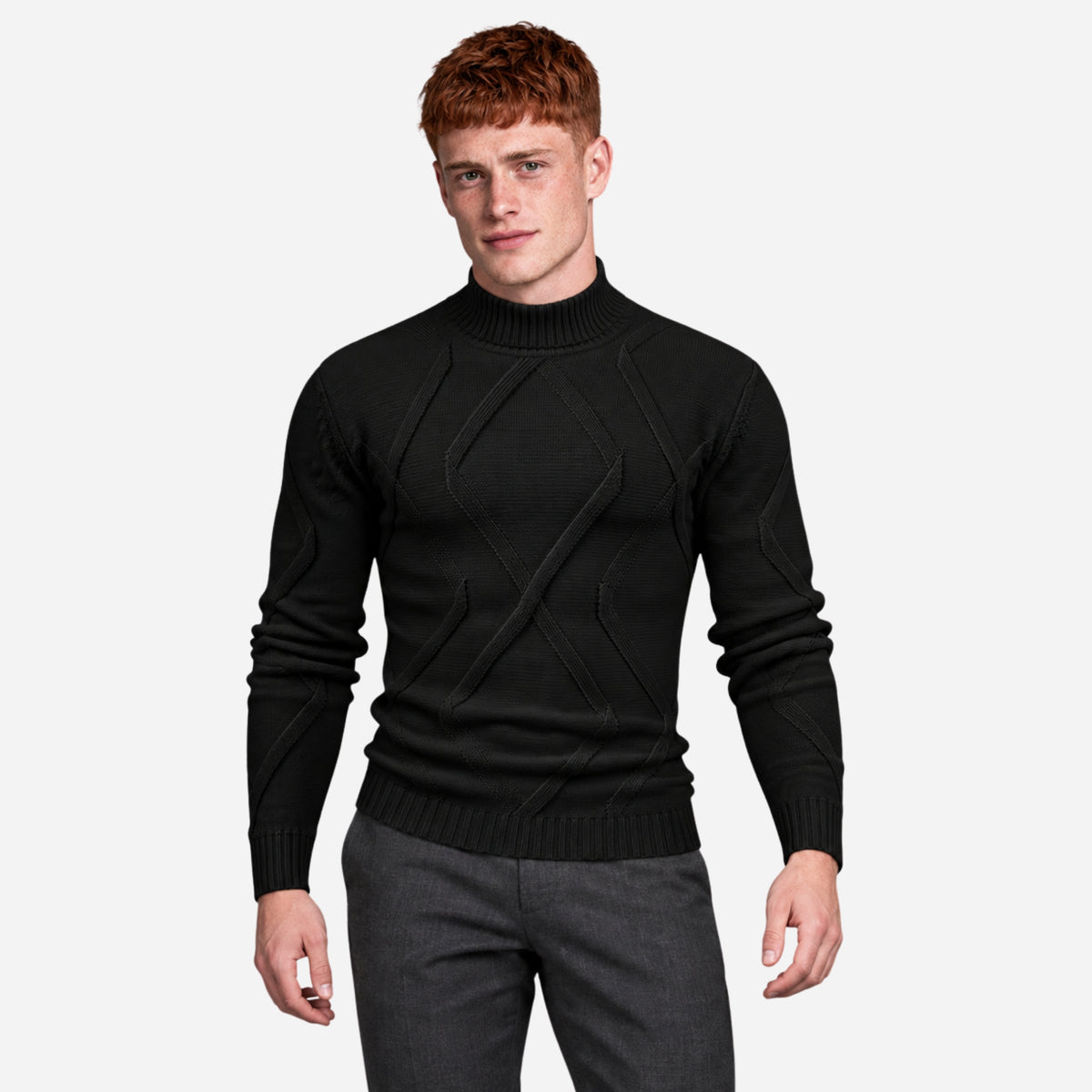 Men’s Abstract Raised-Knit Turtleneck Jumper-Fowsa