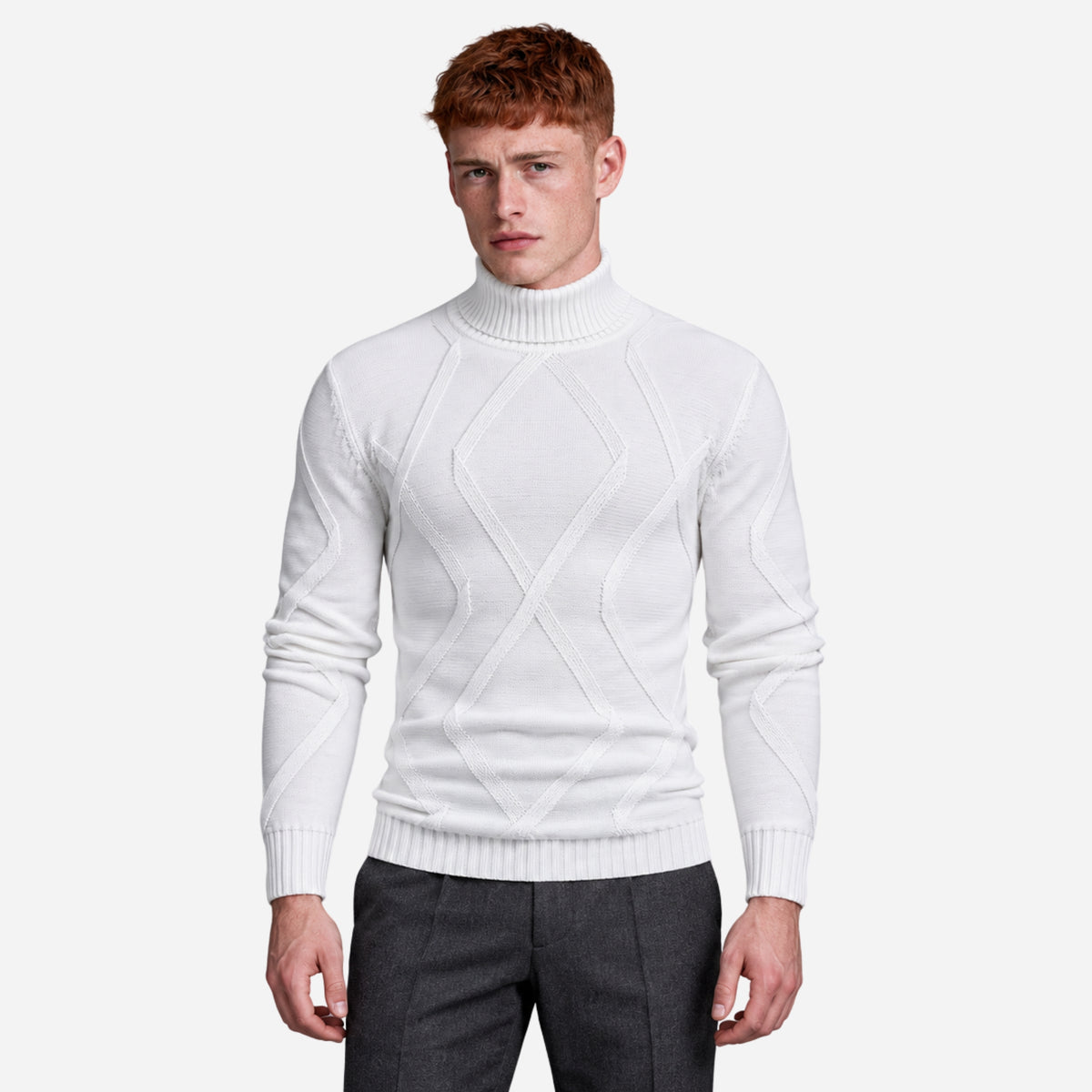 Men’s Abstract Raised-Knit Turtleneck Jumper-Fowsa
