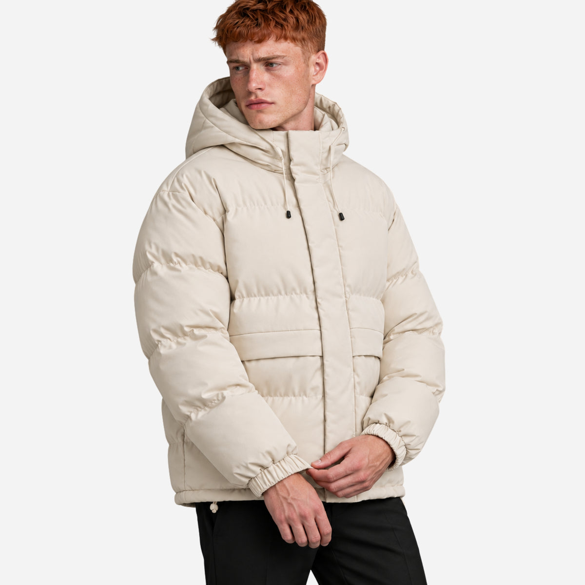 Men’s Adjustable-Hood Storm-Flap Puffer Jacket-Fowsa